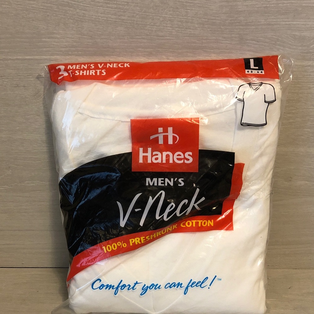 Vintage Y2K Hanes V Neck T Shirts Mens L 3 PK New In Pkg White Please Read